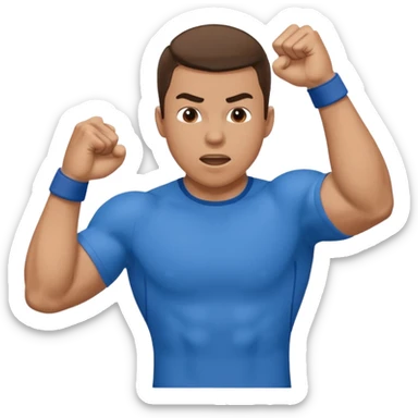 wearing a blue shirt punching the air sticker
