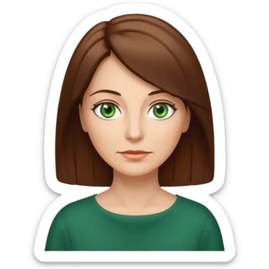 pretty middle age woman with green eyes and shoulder length straight brown hair  sticker