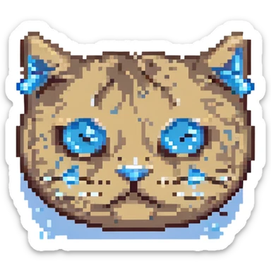 sad cat emoji, blue tears, small size sticker