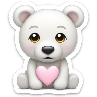 White teddy bear with light pink heart sticker