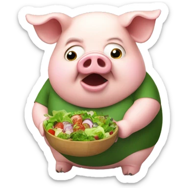 Hideous and obese pig eating salad sticker