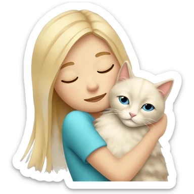 Blonde girl sleeping with ragdoll cat sticker