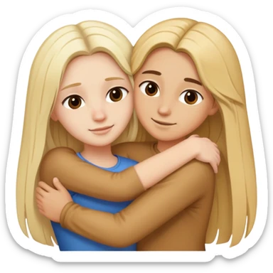 Two best friends hugging. One with long blonde hair and the other with dark long hair  sticker