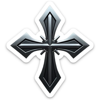 Emoji, dark futuristic cross, symmetrical geometric shape, black metal, gothic cyber aesthetic, minimal flat design, sharp edges, centered, transparent background do not use any other colors but metal and black sticker