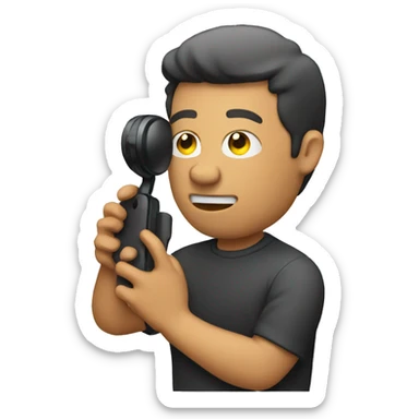 man recording with a phone sticker