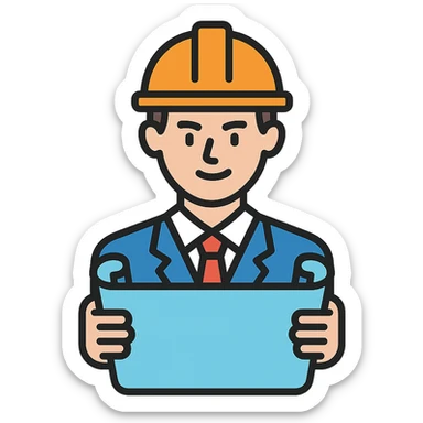 construction project manager wearing a hard hat holding blueprints confident expression modern icon style sticker