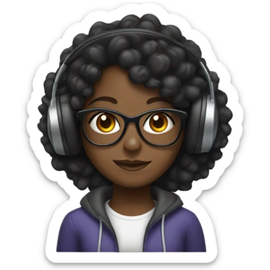 black girl with curly hair and glasses wearing headphones sticker