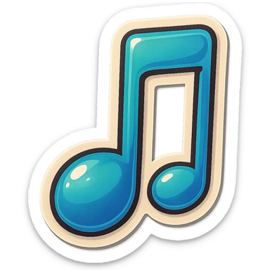 single musical note symbol, cartoon style sticker, simple and clear, no text sticker