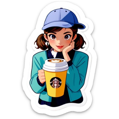 Preppy cap, scrunchie, Polaroid, coffee stickers  sticker