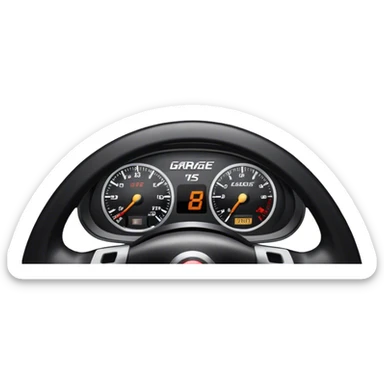 An icon showing a racing game interface, inspired by Grand Turismo. The design features a garage with a selection of high-performance cars, along with race track visuals in the background. Speedometer, lap timer, and other HUD elements add to the excitement. Transparent background sticker