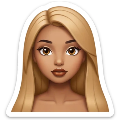 Glamourous, light brown skin tone, very beautiful girl, with big plump shiny lips, long long lashes, black straight smooth silky long hair, straight parting hair, brown eyes sticker