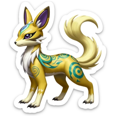 Tribal Exotic Meloetta-Lombax-Renamon-Protogen-Palkia-hybrid-fusion-Fakémon-creature, full body sticker