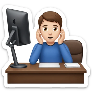 A white man with brown hairs, white skin,   sits at his desk in shock sticker