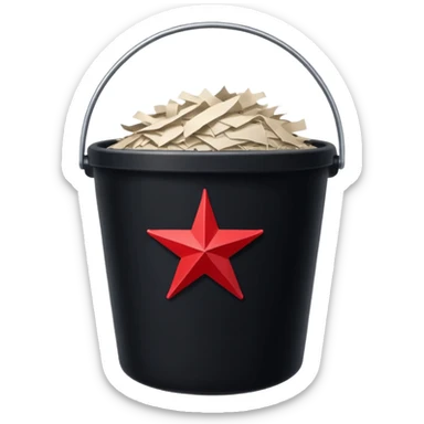 black bucket no handle, shredded paper inside, red texas on front sticker