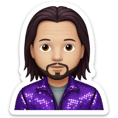 Jonathan Davis from Korn with long dark brown hair, light skin, purple sequin outfit sticker