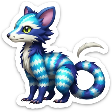 Colorful translucent glowing Trico-Sergal-Furret-Ferret-Wolverine-Vernid-furry-fursona-fusion-Fakemon-animal-hybrid-creature, full body sticker