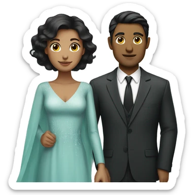 Dark haired man and woman in dress attire  sticker