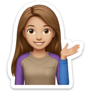 Make a girl wearing a light brown t-shirt with sleeves and long hair sticker