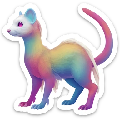 Colorful diaphanous Trico-Sergal-Skunk-Ferret-Furret-Marsupial-Vernid-fusion-Fakemon-animal-hybrid-creature, full body sticker