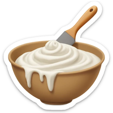 Swirl of white icing and spatula in a tan bowl  sticker