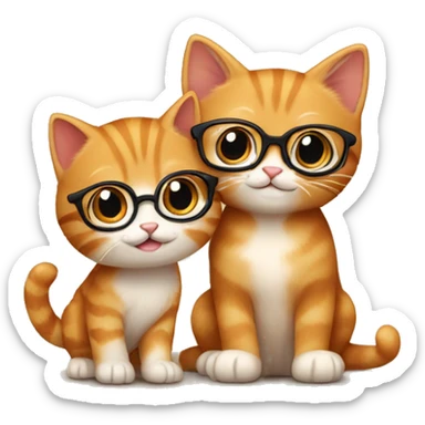 A ginger kitten (who is a girl) giving a hug to a brown kitten (who is a man), the brown kitten has glasses on sticker