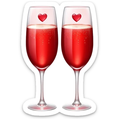2 red champagne glasses with 3 red hearts on top sticker