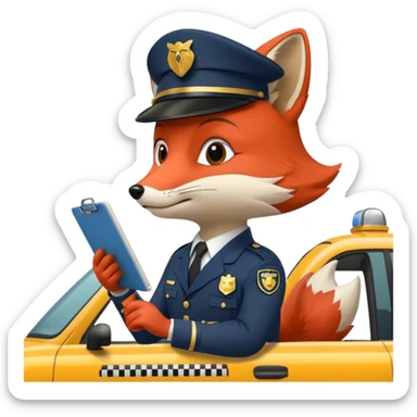 The Fox Is Actually Red Wearing A Officer Outfit Riding On The  Taxi Writing On The Clipboard sticker