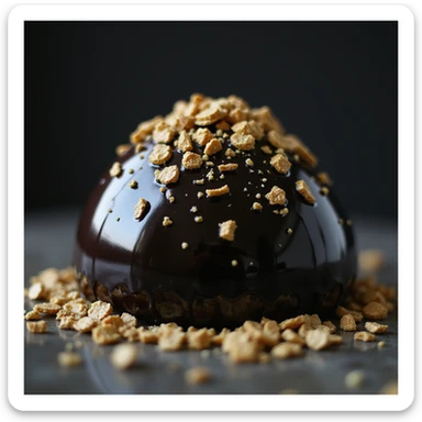 realistic black candy with gold flakes, photorealistic style sticker