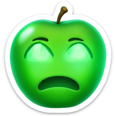 A glowing green neon own that kind of looks like an apple wearing an apple costume sticker