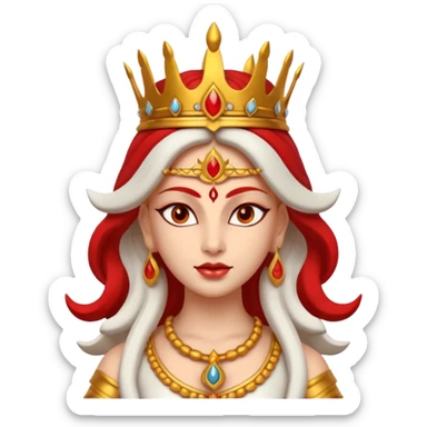 Hindu goddess Durga portrait, head and shoulders only, fierce warrior look, red and gold crown, powerful eyes, divine aura, 3D cartoon, mobile game icon style, clean background, no text, no watermark
 sticker