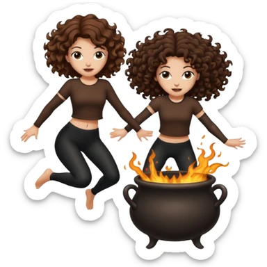 cauldron burst — long wavy brown hair tattooed woman and short tight curly brown hair woman — jumping back sticker