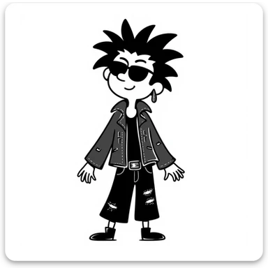 A punk grandma with a leather jacket, spiked hair, and sunglasses sticker