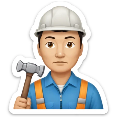 photorealistic kazakh worker middle age with 
hammer sticker
