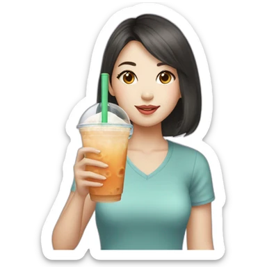 Taiwanese Girl drinking bubble tea sticker
