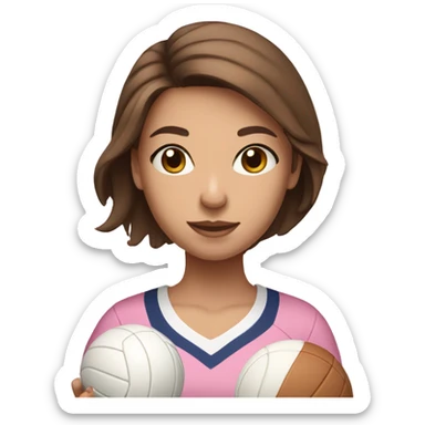 Pretty Brown hair girl holding a white volleyball in light pink jersey sticker