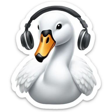Swan with white headphones  sticker