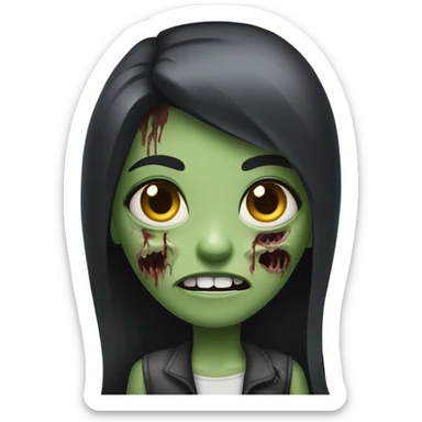 girl zombie with black long hair with teeth and serious face  sticker