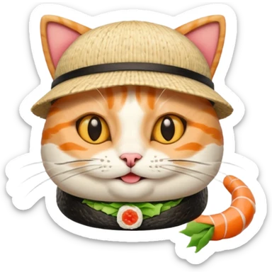 happy cat wearing a hat made out of sushi sticker