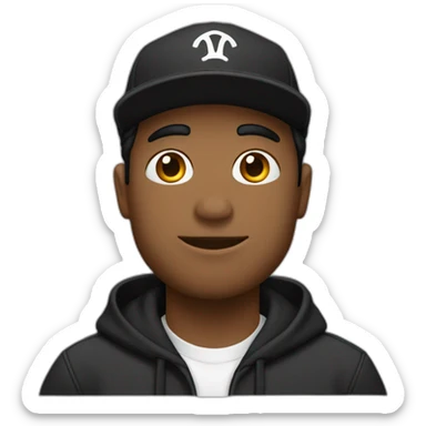 Un chico con sudadera negra, cabello largo y gorra negra sticker