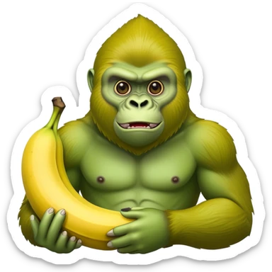 A ripe yellow banana with the head of a bright green gorilla with a fierce expression sticker