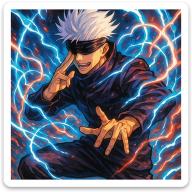 Gojo Satoru, using infinity technique, dynamic energy, anime style sticker