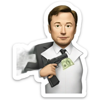 elonmusk the big boss with money and guns sticker
