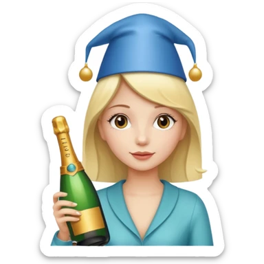 girl holdin only Champagne bottle with party cap. sticker