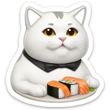 A fat tuxedo cat eating sushi  sticker