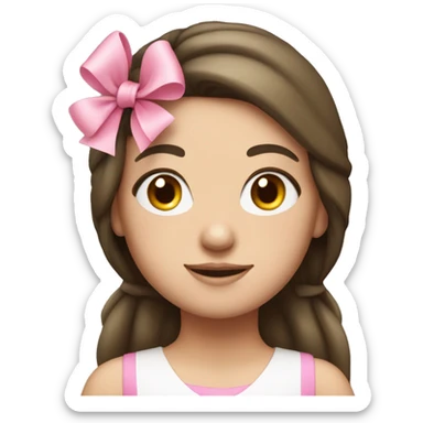 A white brunette girl with a pink bow on her head sticker