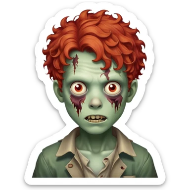 Boy zombie with curly hair red sticker