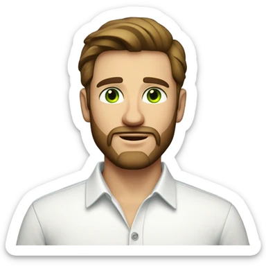 handsome optimist oval head brunette man and beard green eyes wearing white button down shirt  sticker