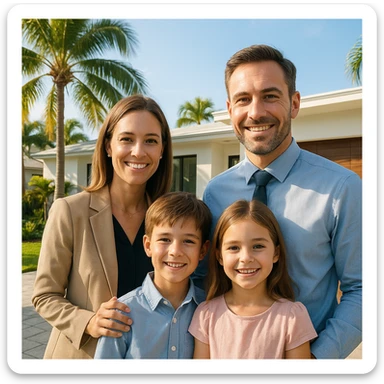 Foto hiper realista que refleje a nuestro cliente ideal de real estate: familias profesionales que desean mudarse a Miami o adquirir una segunda residencia. Familia tradicional de madre, padre, hijo e hija. sticker