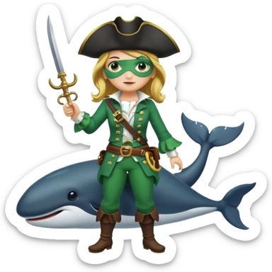 Pirate female whale, with green costume, full body sticker