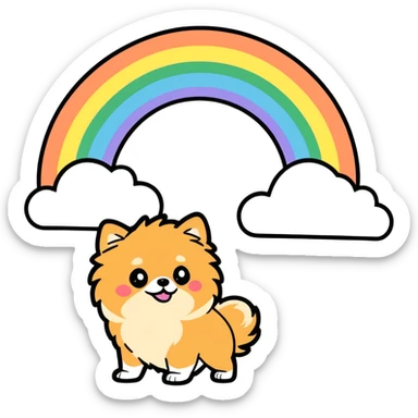  Tan Pomeranian under a rainbow sticker